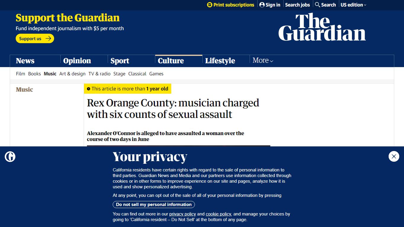 Rex Orange County: musician charged with six counts of sexual assault ...